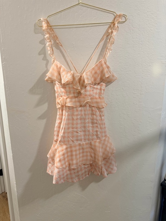 For Love And Lemons Dresses & Skirts - For Love & Lemons Peach Gingham Ruffle Mini Dress
